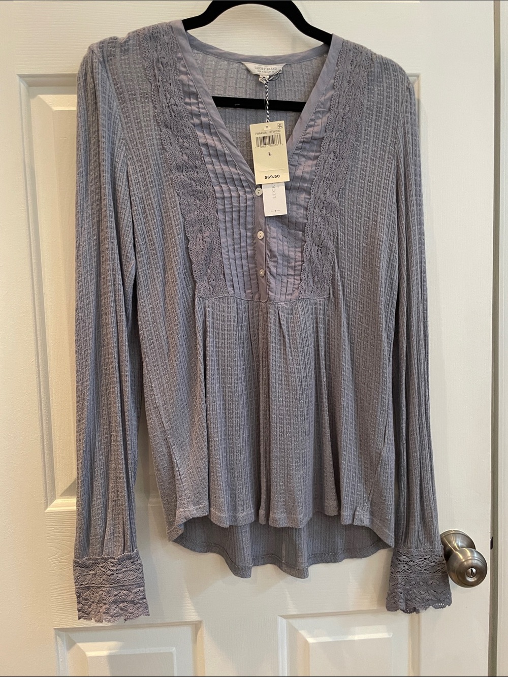 Lucky Brand Lavender Crochet-Trim Long Sleeve Top